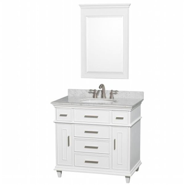 Wyndham Collection Wyndham Collection WCV171736SWHCMUNRM24 Berkeley Single Vanity White 36 in. with White Carrera Marble Top with White Undermount Oval Sink and 24 in. Mirror WCV171736SWHCMUNRM24